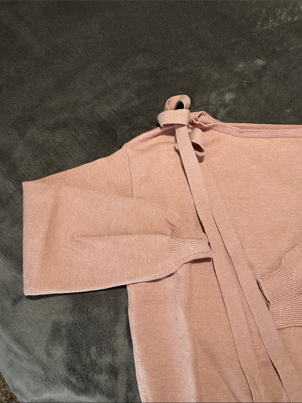Off-the-Shoulder Pink Ribbon  Sweater - Picture 2 of 4